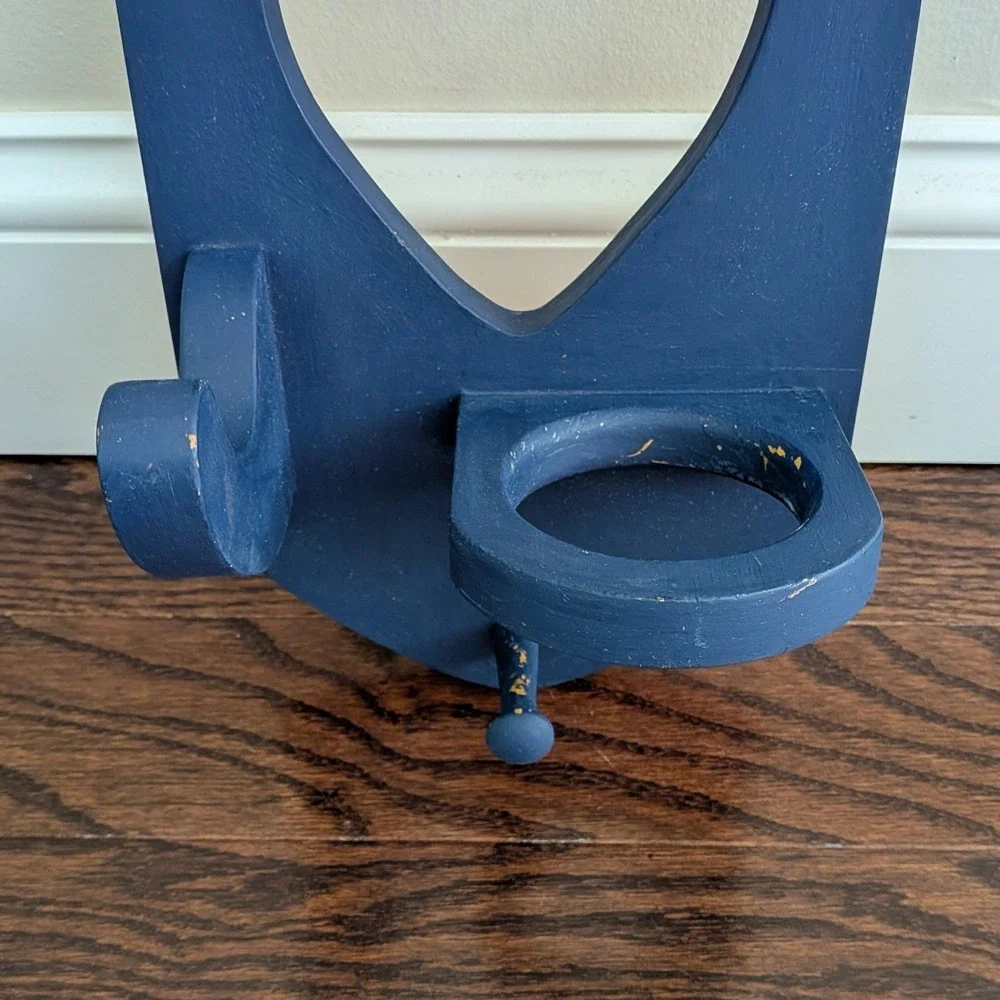Vintage Wood Heart Shaped Wall Mounted Hair Dryer Holder Blue Cottagecore